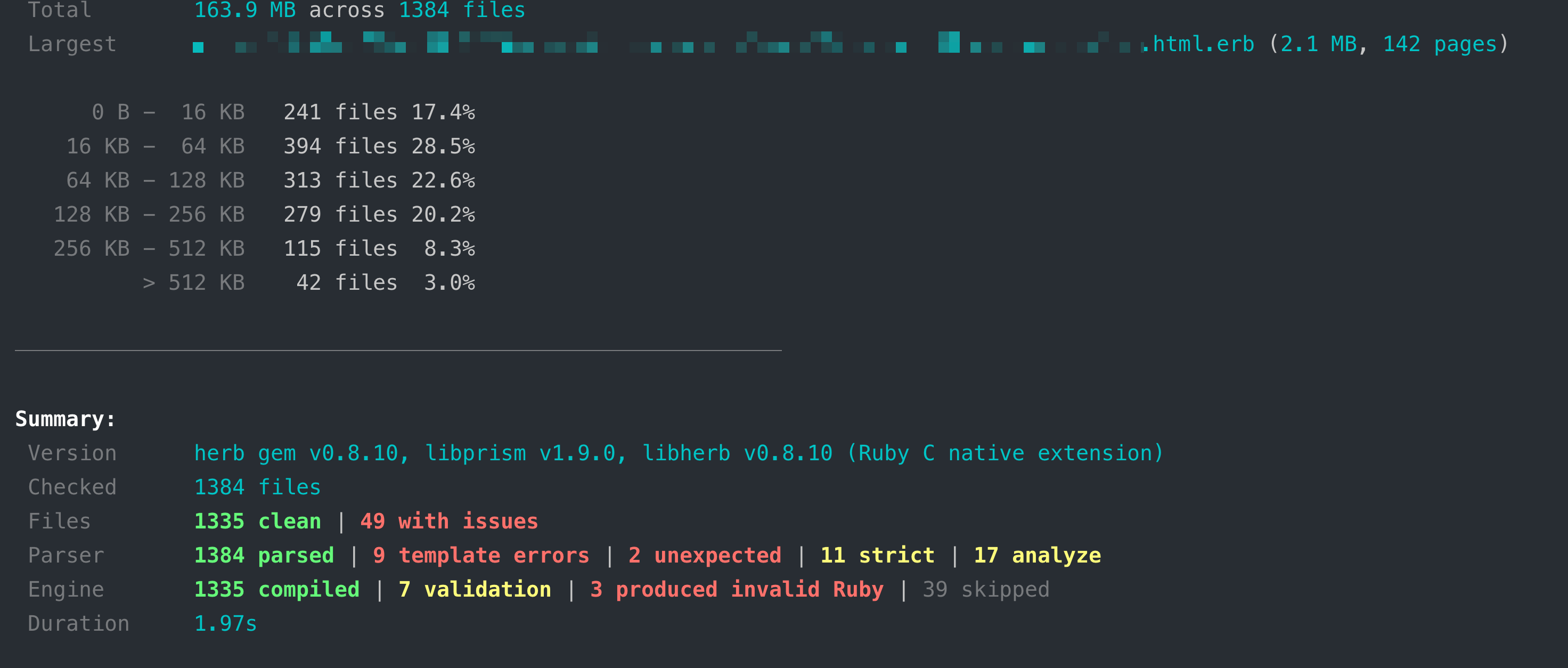 Arena stats detail showing page-level allocation breakdown